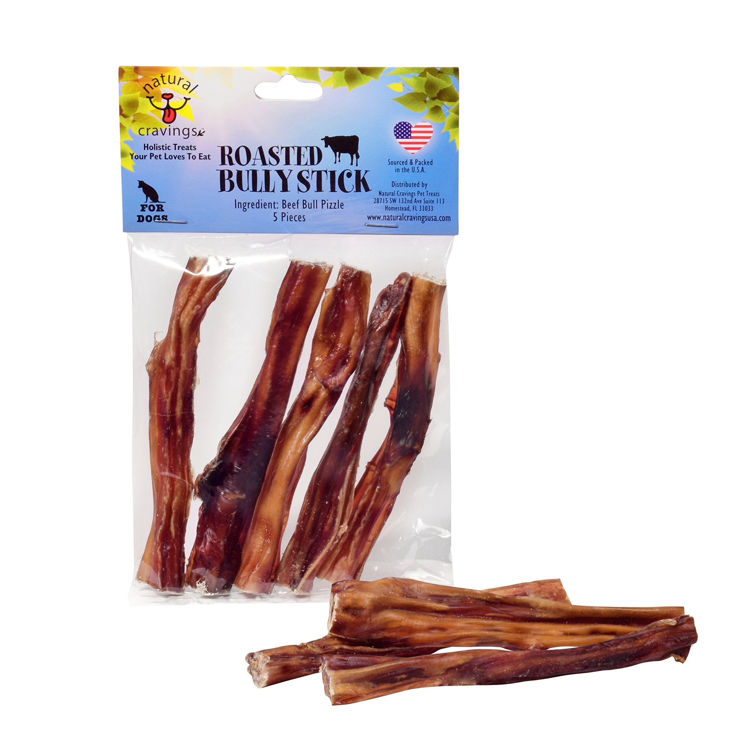 USA Roasted Bully Sticks for Dogs | All Natural, Odor Free, High Protein | Premium Quality Chew | 5" - 5 Pack