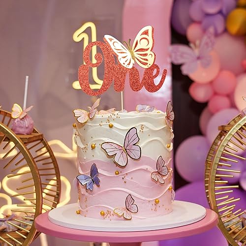 Miniatura 7 de Gyufise 1 decoración de mariposa para pastel con purpurina roja para baby shower, mariposa, primer cumpleaños, decoración para temática de mariposa,