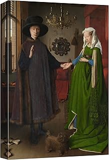 The Arnolfini Portrait by Jan Van Eyck Famous Fine Art Reproduction World Famous Painting Replica on ped Print Wood Framed - Canvas Art Wall Art - 12" x 18"