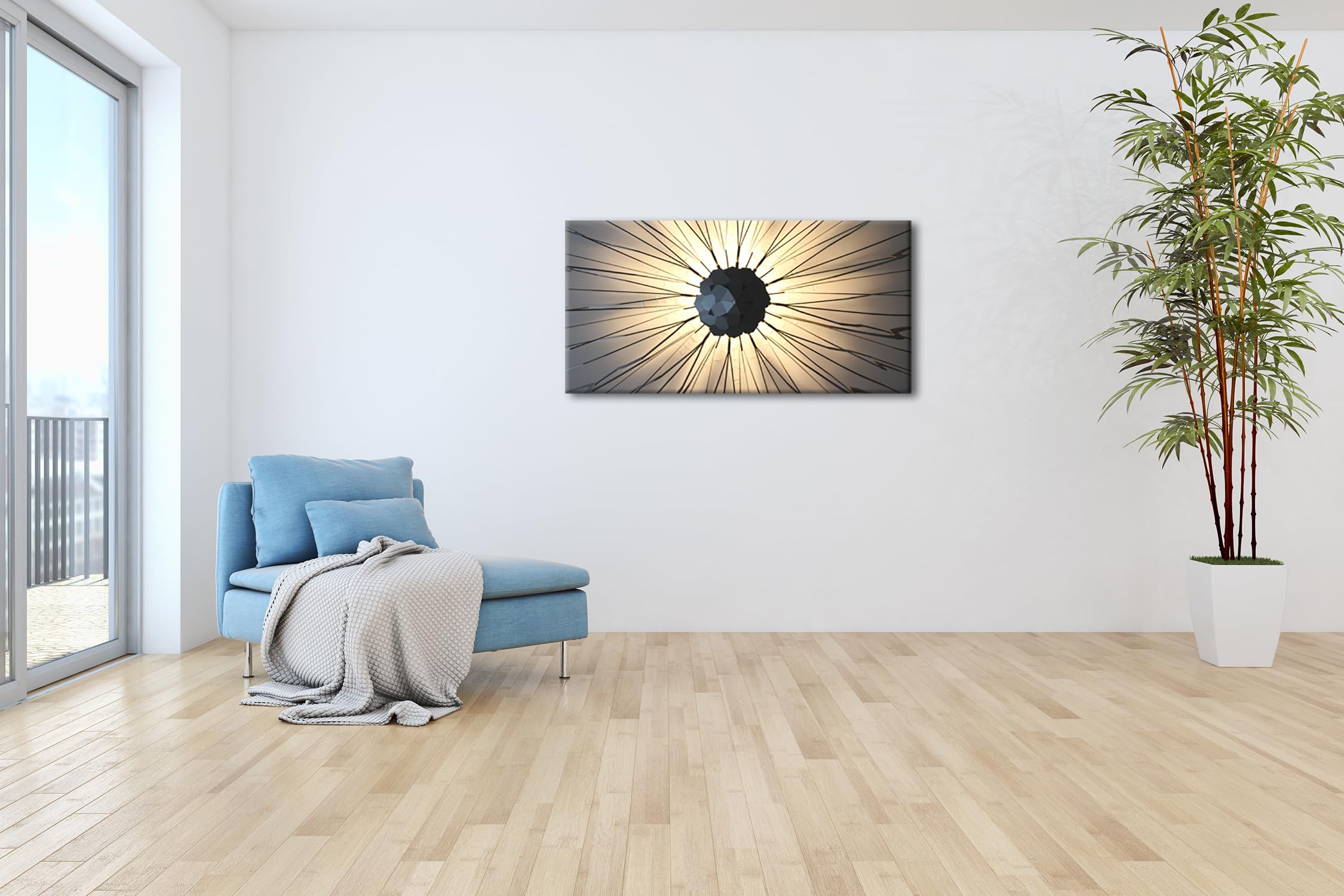 Cuadro de 60 x 30 cm, diseño de luz abstracta panorámica, marco de madera, impresión digital de alta calidad con marco