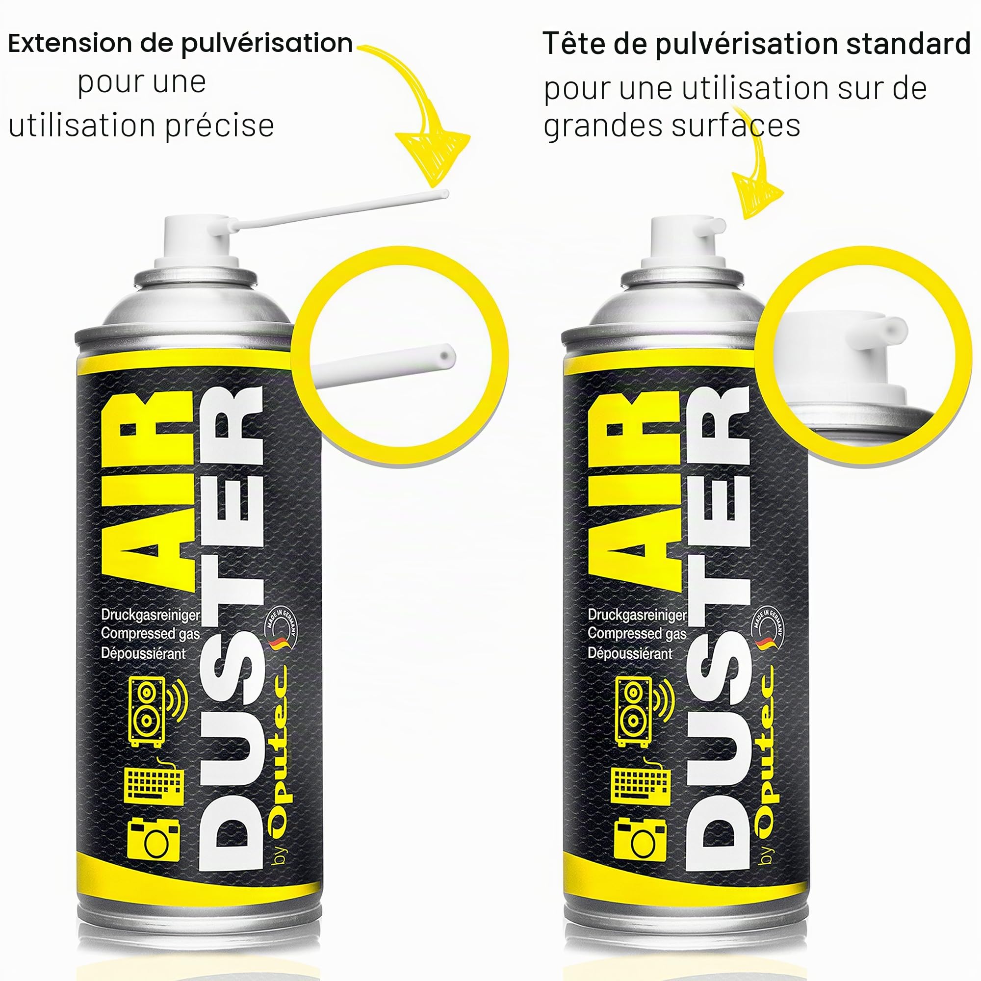 6x400ml Oputec Air Duster - Nettoyage à air comprimé avec rallonge - Nettoyage facile de clavier, PC, ordinateur, téléphone, appareil photo, imprimante, console Xbox, Playstation - Made in Germany