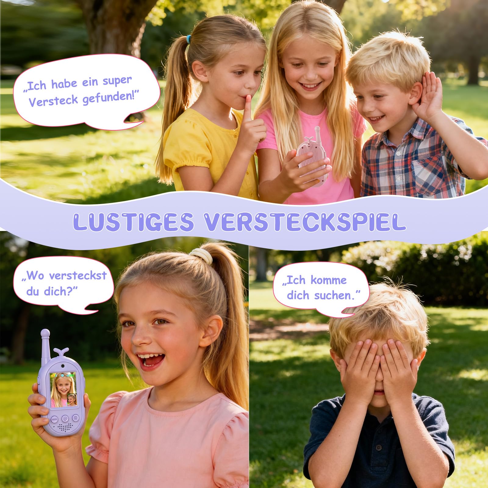 Talkie Walkie Enfants avec Vidéo, 2 Talkies Walkies Rechargeable avec écran d'affichage, Communication Radio Bidirectionnelle, Cadeaux aux garçons et aux Filles âgés de 3 à 12 Ans (Rose + Violet Talkie Walkie Enfants avec Vidéo, 2 Talkies Walkies Rechargeable avec écran d'affichage, Communication Radio Bidirectionnelle, Cadeaux aux garçons et aux Filles âgés de 3 à 12 Ans (Rose + Violet