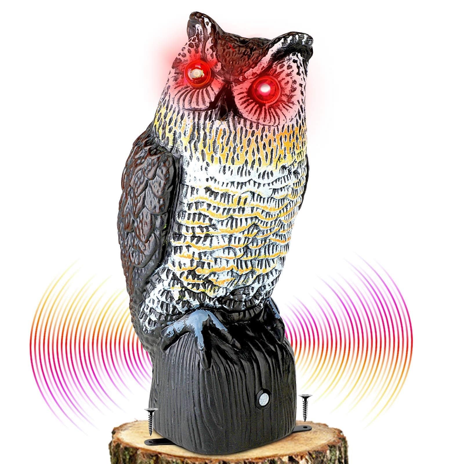 THE WHITE SHOP Owl Scarecrows, Plastic Owl to Keep Birds Away with Flashing Eyes Frightening Sound Owl for Bird Control for Garden Yard Outdoor Owl Decoys to Scare Birds Away