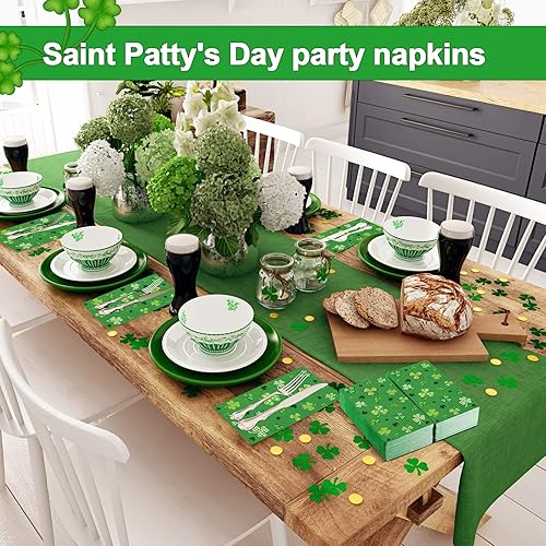 Miniatura 6 de 100 servilletas del día de San Patricio, tréboles, toallas de papel para invitados, 3 capas, desechables, de trébol verde, para el hogar, cocina,