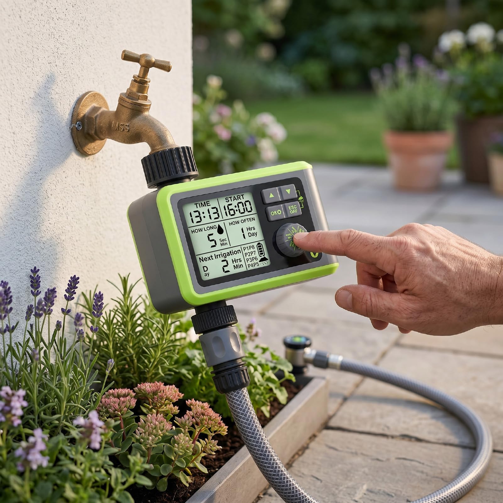 BRRNOO Programmatore di Irrigazione per Giardino con Sensore Pioggia, 8 | Controller a Canale Singolo con Override Manuale, Spegnimento Automatico per Irrigazione a Goccia, Portata 500-1700 L/h, in
