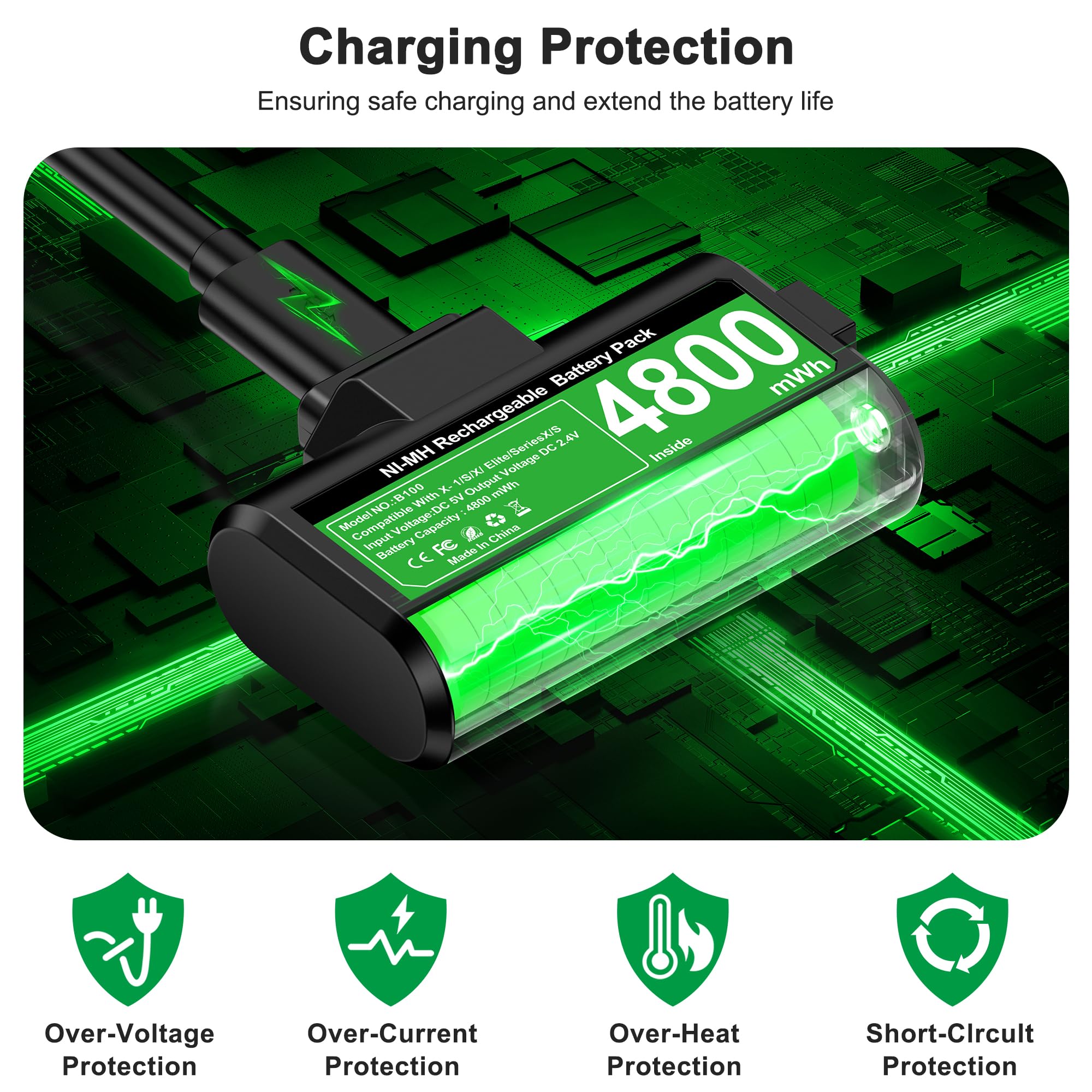 HEYLICOOL Rechargeable Battery Pack for Xbox One/Xbox Series X|S,2x4800mWh Controller Battery Pack with LED Indicators for Series X/S,Play & Charge Kit — view 5
