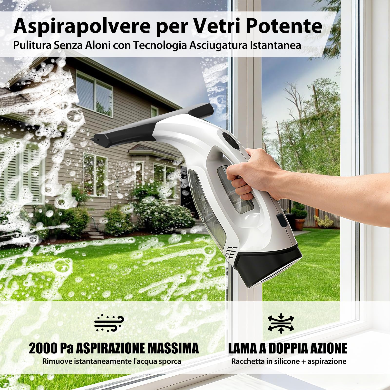 Nettoyeur Vitre, Kit Nettoyeurs de Vitres Sans Fil avec Autonomie de 30 min, Lave Vitre Electrique avec Raclettes de 28cm & Réservoir de 150ml, Adapté aux Vitres, Carrelages & Miroirs
