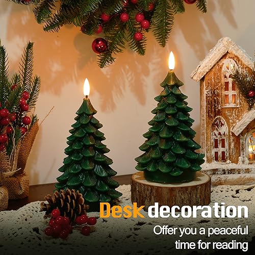 Miniatura 5 de 2 velas de árbol de Navidad sin llama con temporizador remoto, velas parpadeantes que funcionan con pilas, velas LED de cera real para celebración