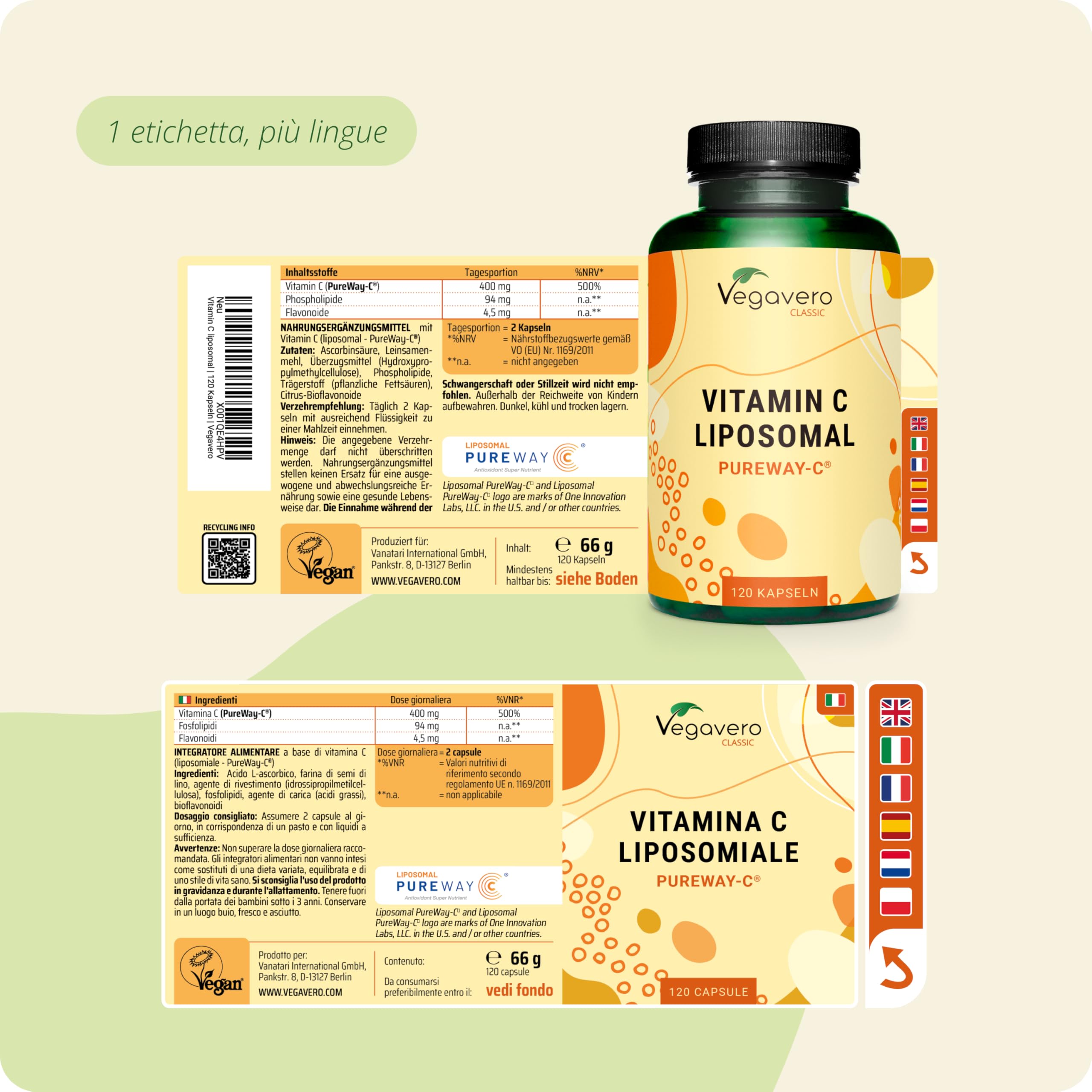 Vitamina C Liposomiale | Dosaggio Ottimale | Pureway-C™ | Alta Biodisponibilità | Acido Ascorbico Puro | 120 Capsule | Vegano & Senza Additivi | Vegavero® (Confezione da 2)