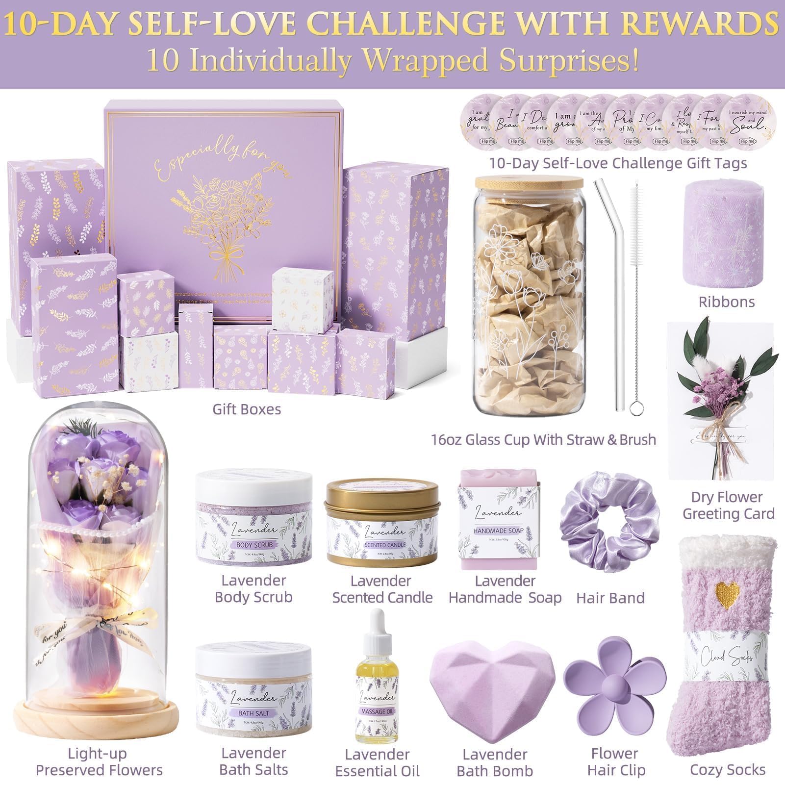 Qinline SPA Gifts for Women & Teen Girl – 10 PCS Graduation Birthday Gift Basket, Luxury Self Care Home Bath Set for Relaxing, Get Well Soon Care Package & Pampering Gifts for Her Friend Daughter Mom
