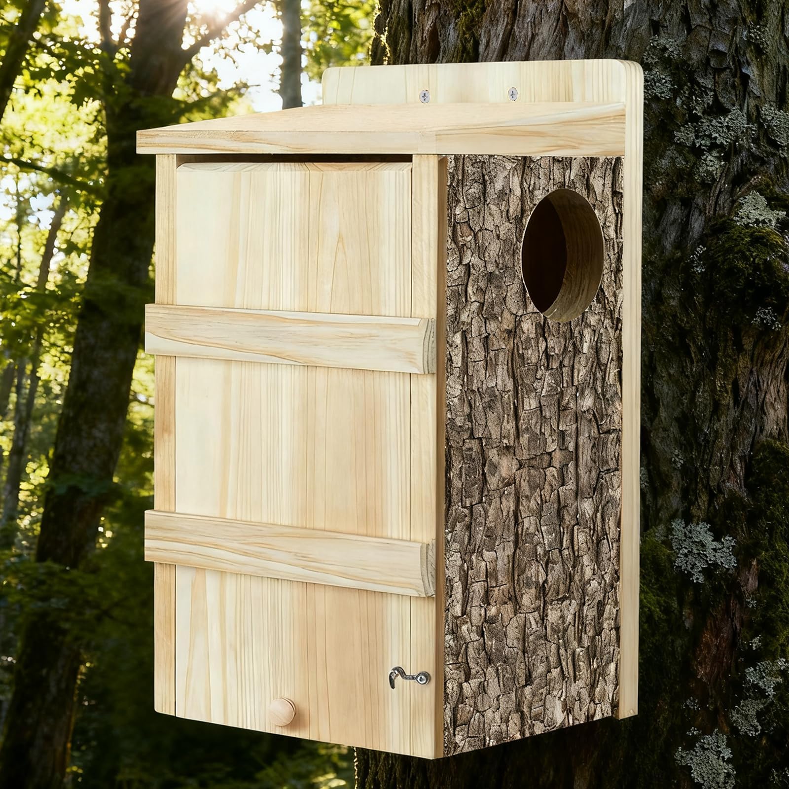 Casetta per scoiattoli da esterno in legno per uccelli grande nido per scoiattoli con fibra di cocco naturale per scoiattoli scoiattoli fauna selvatica