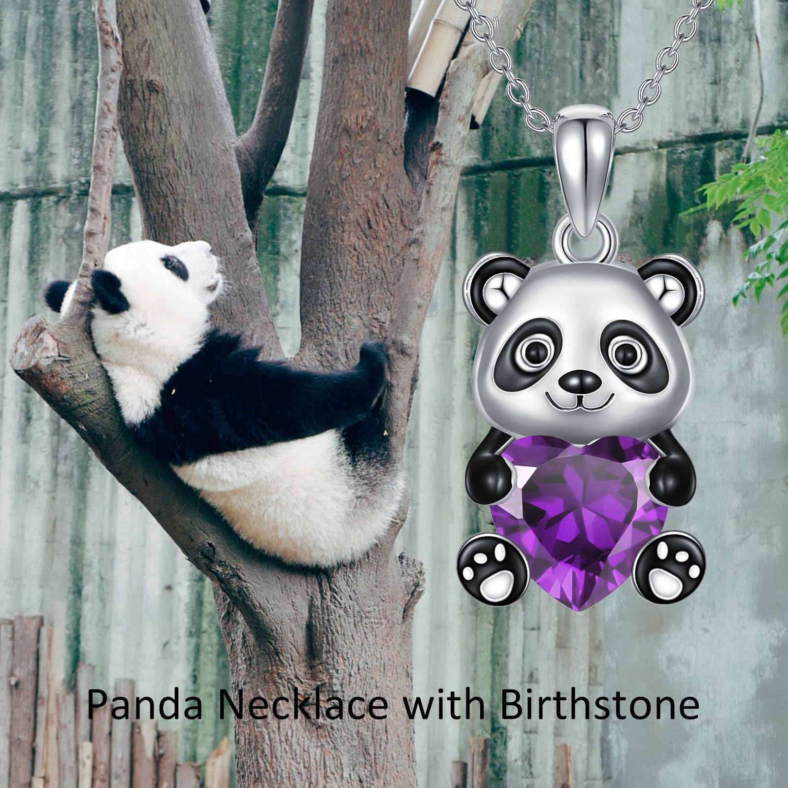 Panda Anhänger Halskette mit Herz Geburtsstein Panda Halskette Geschenk für Frauen