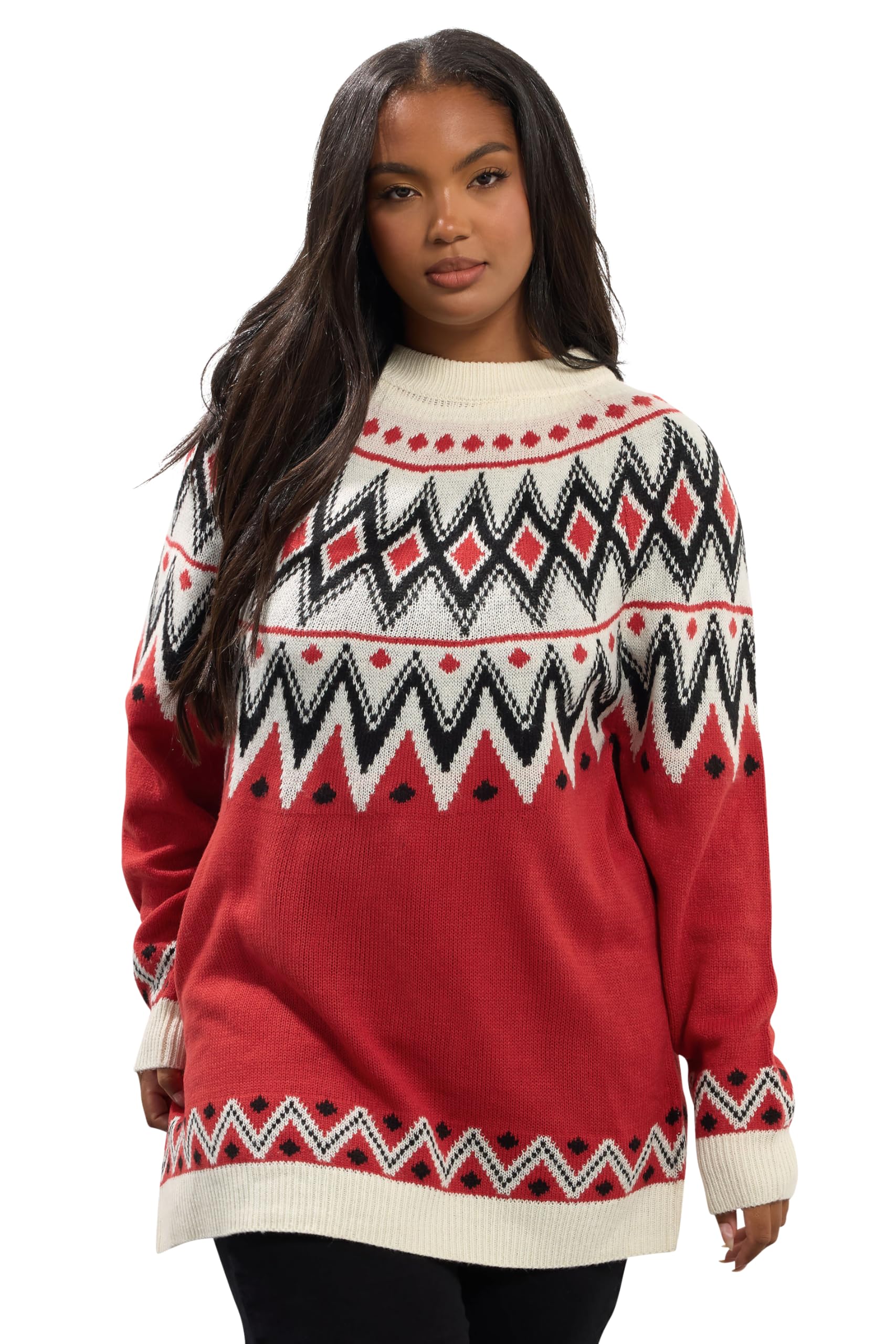 Yours Women's Red Curve Fairisle Knitted Jumper - Plus Size Curve