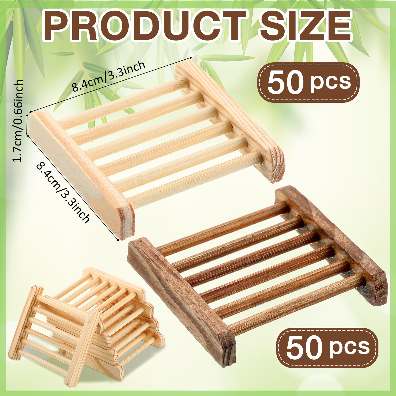 Amyhill 100 jaboneras de madera de bambú a granel para baño, jaboneras de madera para bar, platos autodrenantes, bandeja de manualidades a mano, 3.3 x 3.3 x 0.67 pulgadas (color madera, color carbón)
