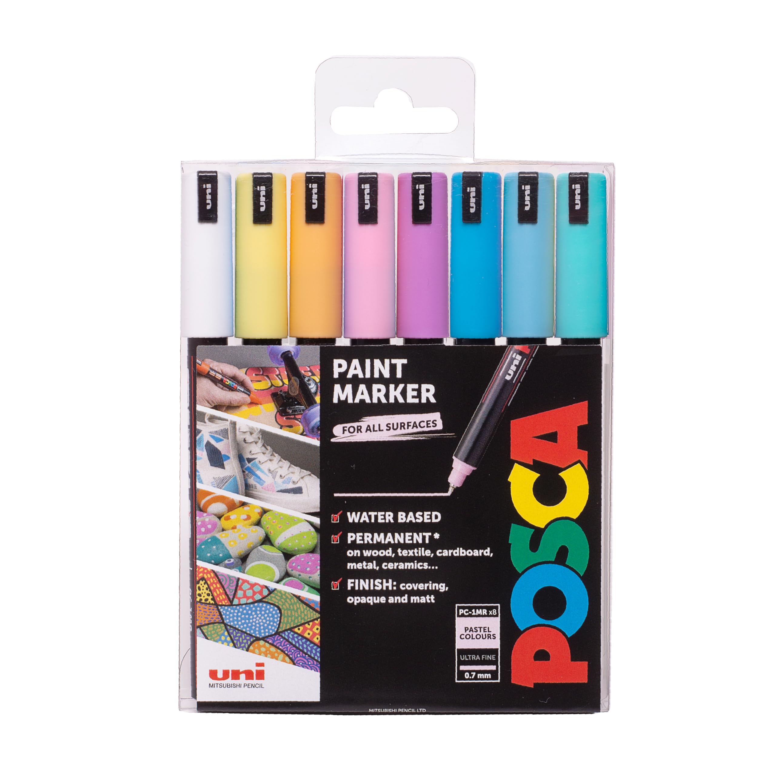 PC-1MR Art Paint Markers - 0.7mm Nib - Set of 8 - in Plastic Wallet (Pastel Tones)