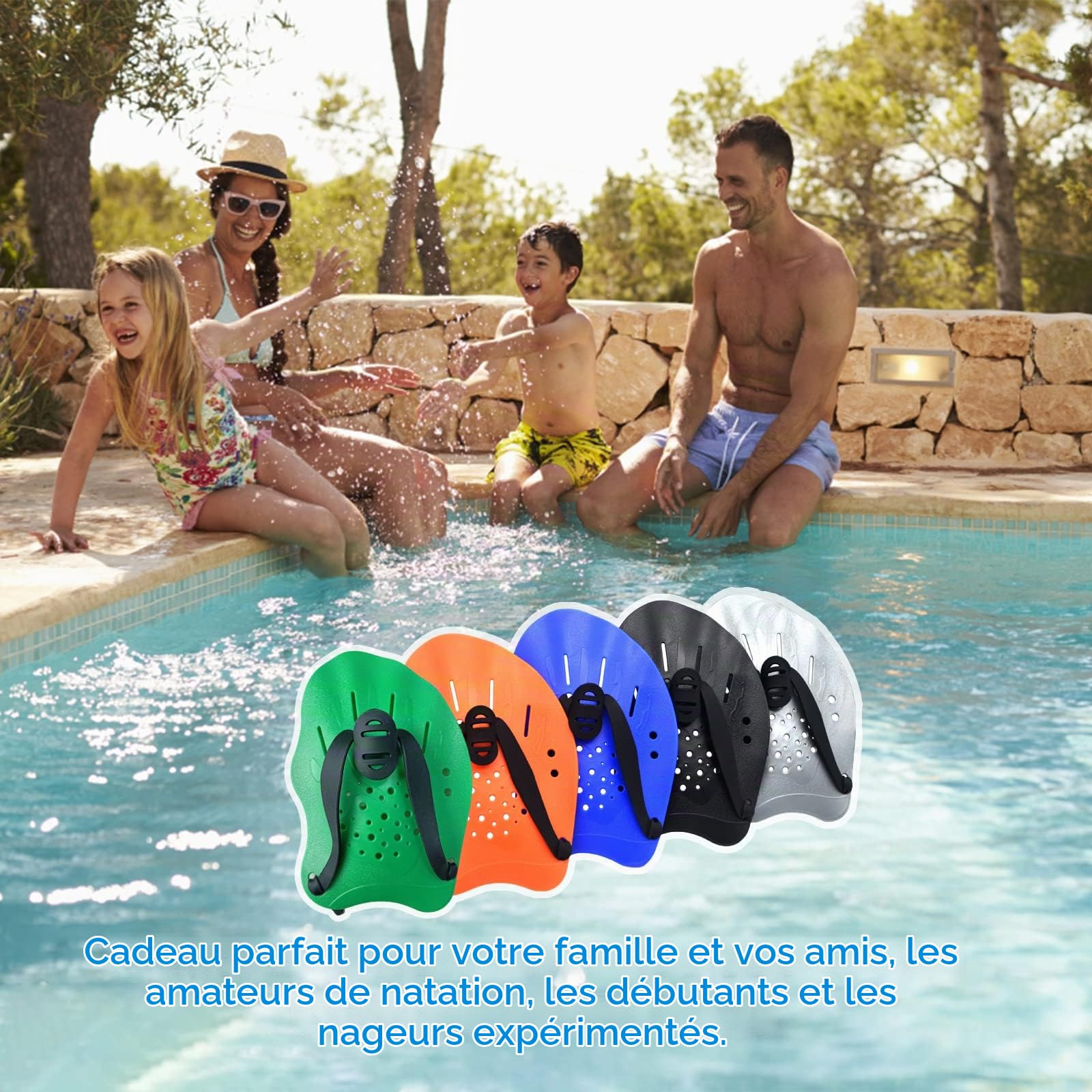 1 Paire de pagaies de Natation avec Sangles réglables - Aide à la Musculation - Équipement d'exercice de Piscine - Accessoires pour Adultes et Enfants - Unisexe