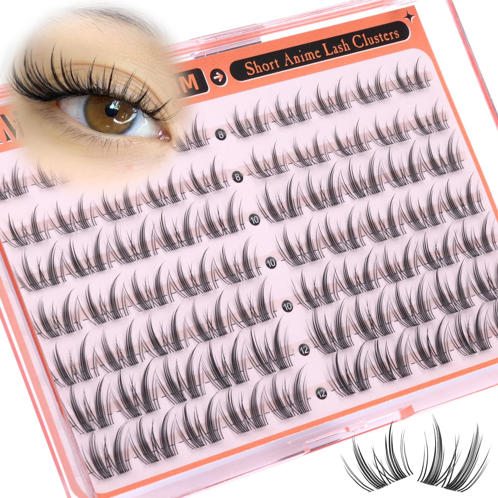 Short Cluster Lashes 8-10-12mm Natural Lash Clusters Wispy Individual Eyelashes Invisible Band C Curly Eyelash Clusters Clean Girl Eye lashes Soft Look Anime Lashes DIY Individual Lashes
