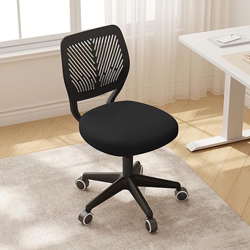 Silla de escritorio sin brazos, silla giratoria de altura ajustable para oficina con cojín acolchado de malla suave, silla ergonómica para