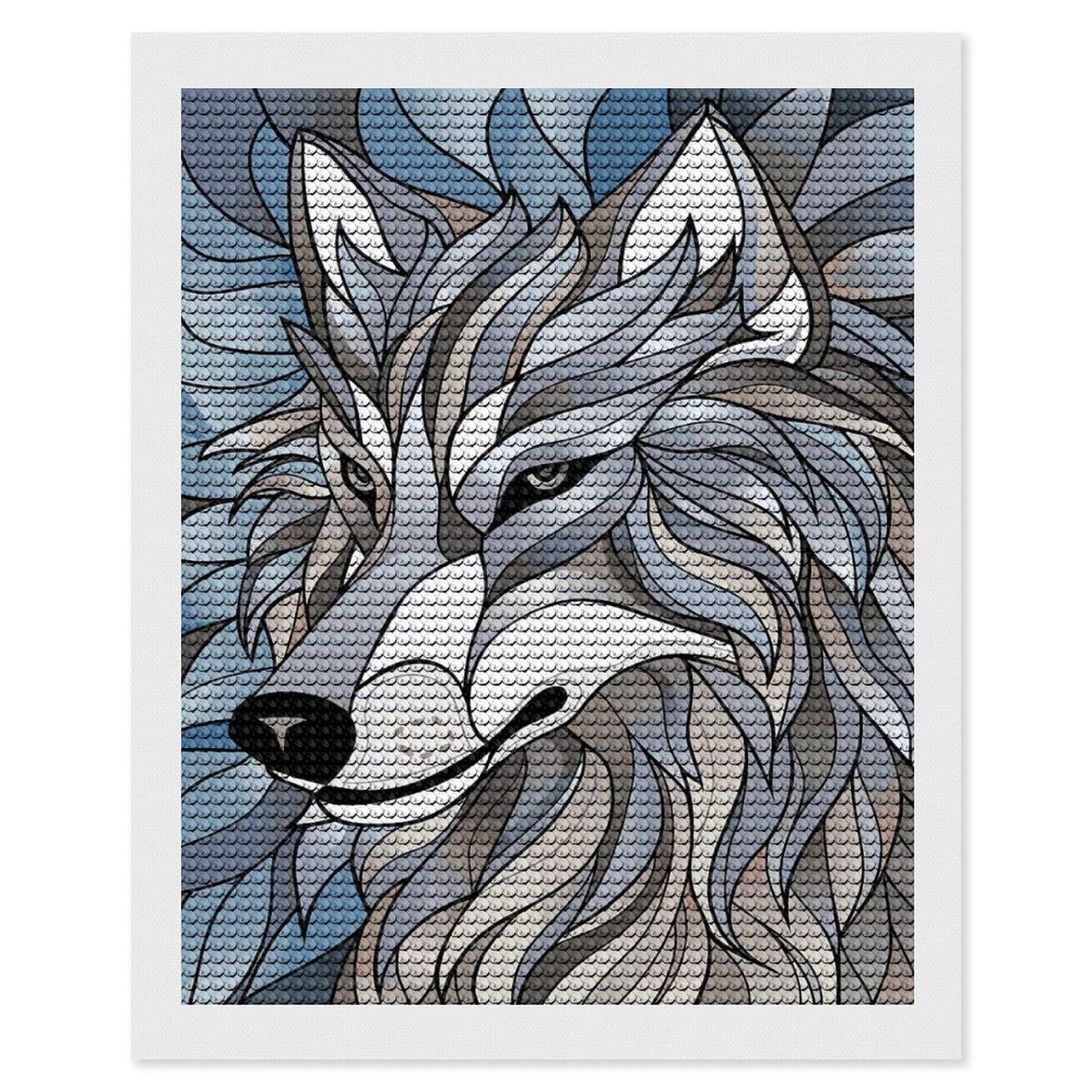 Junmoney Stylized Wolf Portrait DIY Diamond Art Canvas Kit 16"x20", Complete Accessories, Creative Leisure Activity, Home Wall Decor, Gift Idea