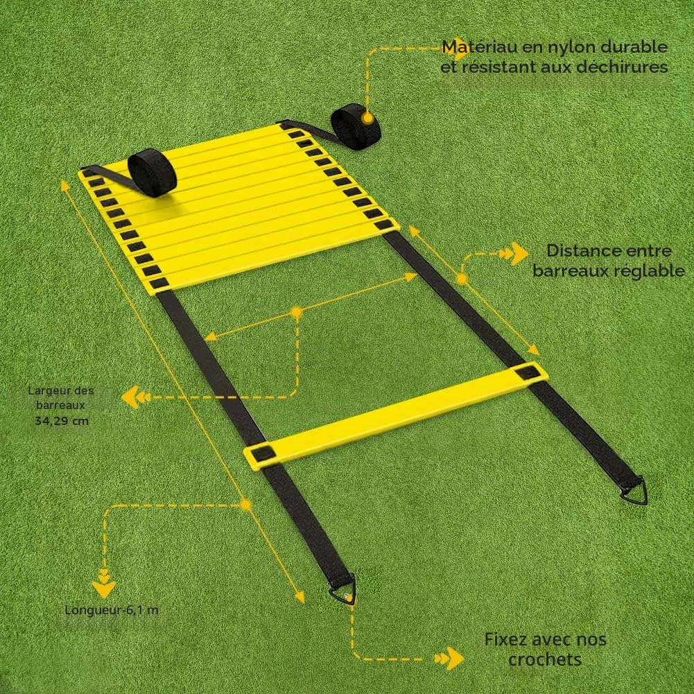 Kit d'entraînement d'agilité de vitesse, équipement d'entraînement de football, échelle d'agilité, parachute de résistance, 20 cônes de disque, bandes de résistance pour les jambes, 4 haies