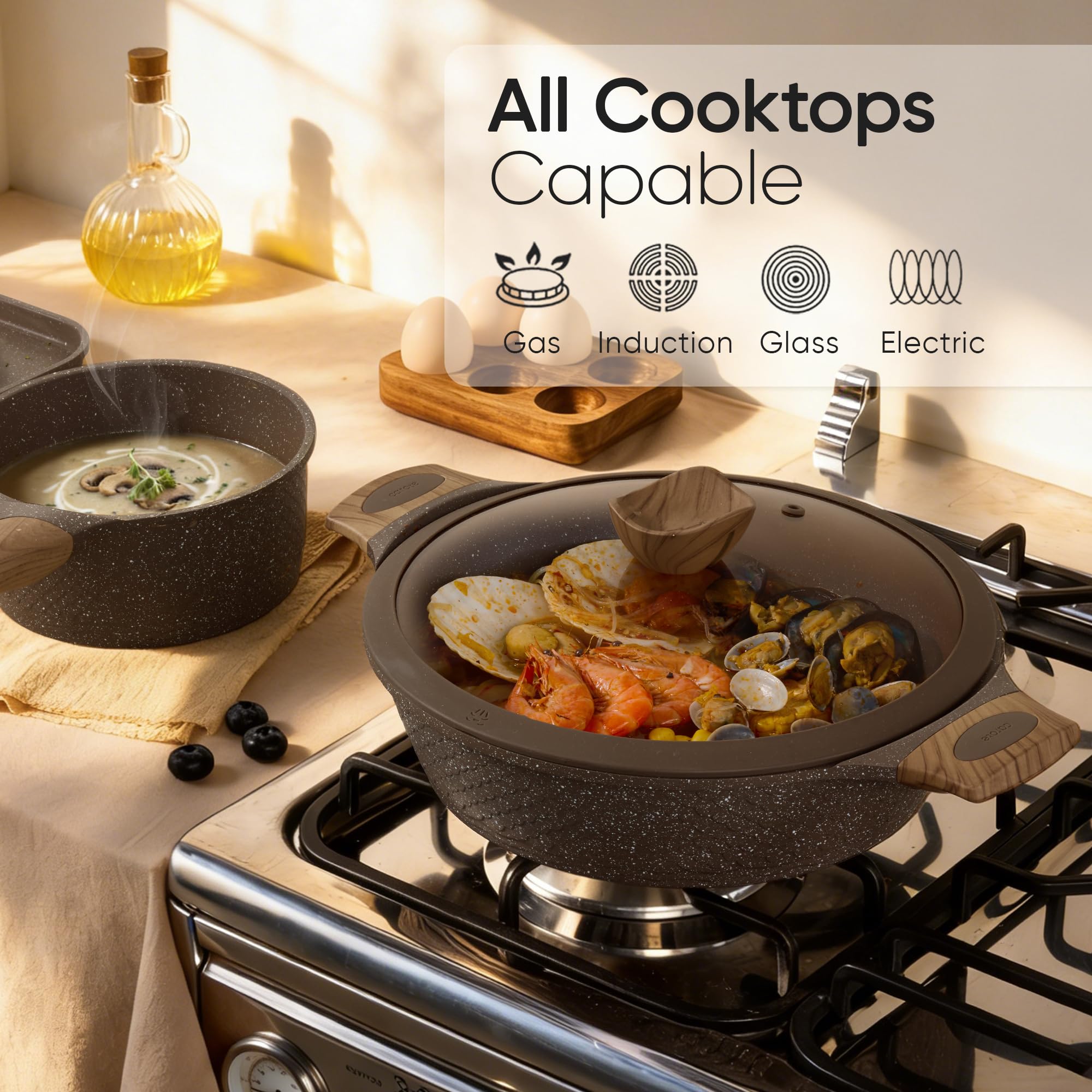 CAROTE 31pcs Nonstick Pots and Pans Set, Cookware Sets with Square Pan view 5