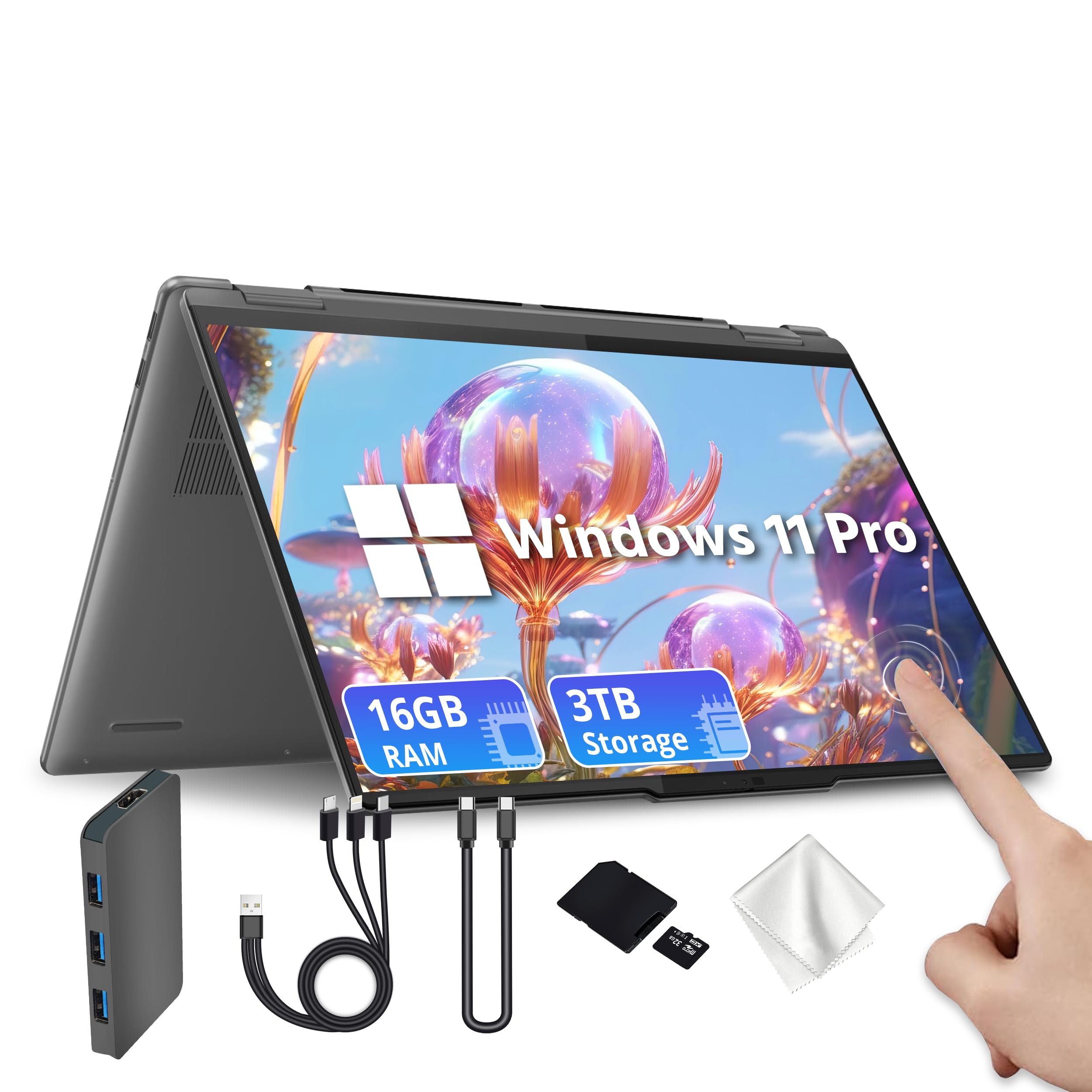 - Yoga 7i 2-in-1 16" WUXGA Touchscreen Laptop, Intel Ultra 7 155U, 16GB LPDDR5X, 3TB Storage(2TB SSD&1TB Docking), Fingerprint Reader, Backlit Keyboard, WiFi 6E, Win 11 Pro, Grey