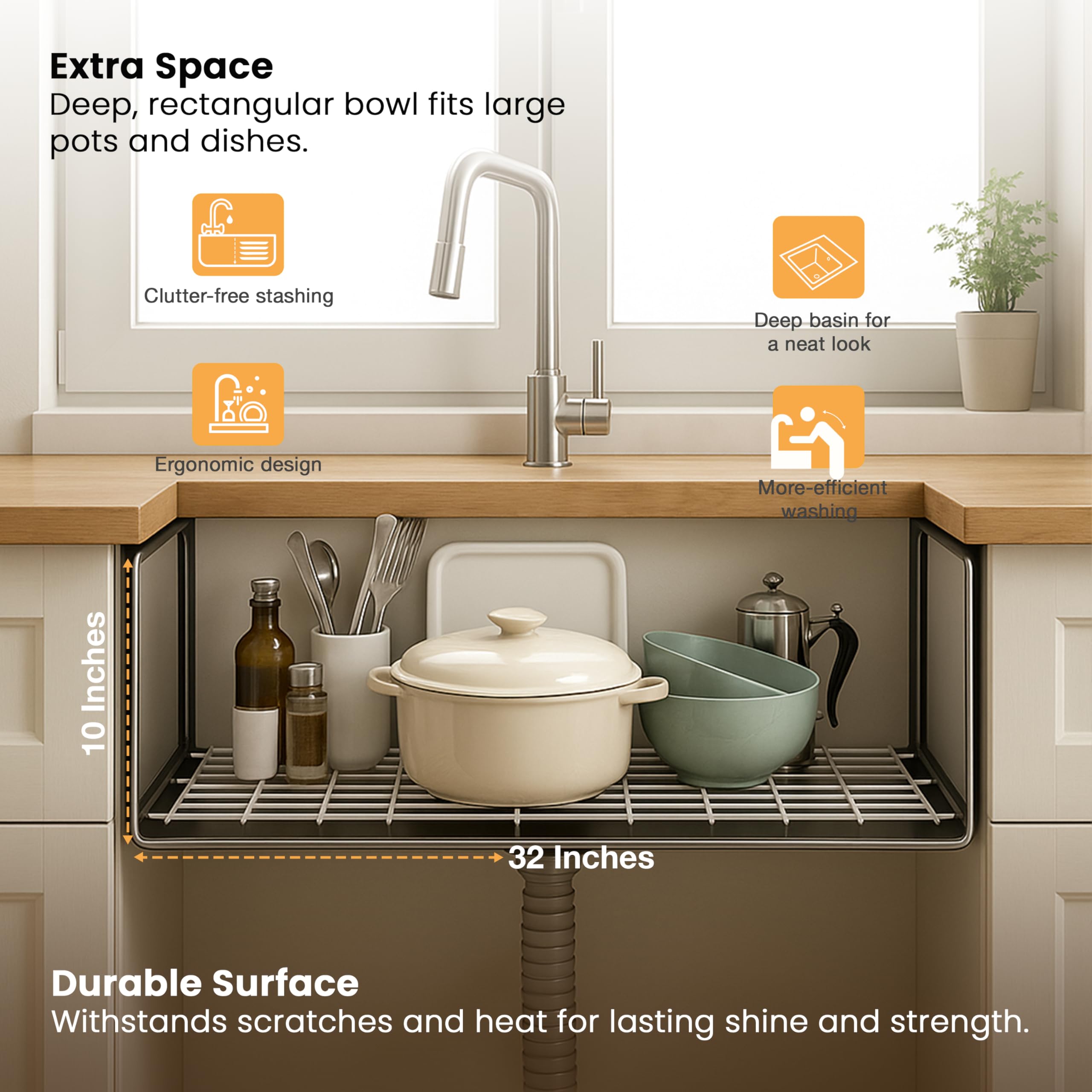 Ruhe Stainless Steel Kitchen Sink - 32" Handmade -5