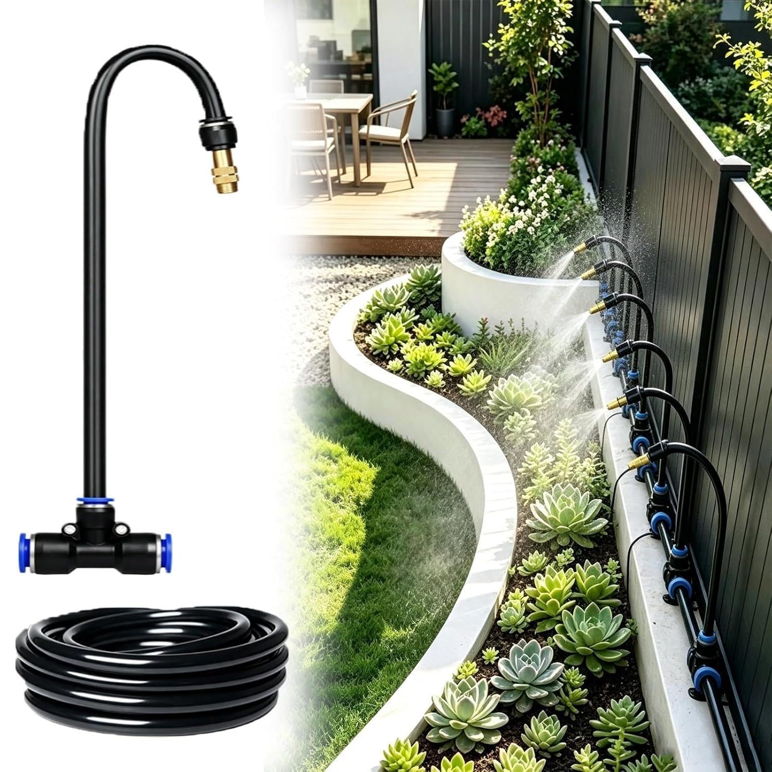 Kit Irrigazione Giardino Sistema di irrigazione giardino per erba/arbusto rosa/letti di fiori, Facile da espandere, Flusso d'acqua regolabile(L 33ft(10m))