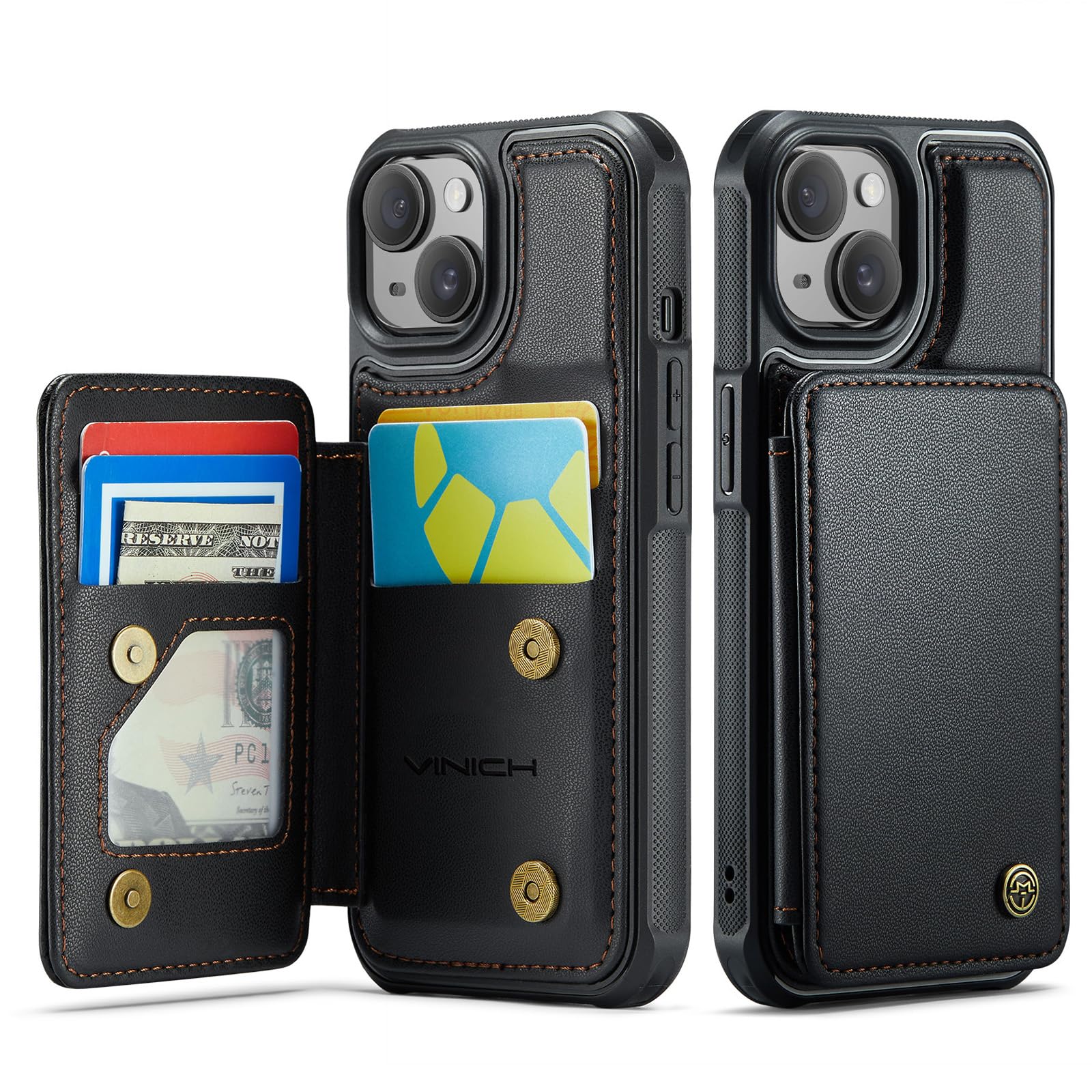 Vinich for iPhone 14 Wallet Case with Card Holder, RFID Blocking Credit Slots Kickstand Shockproof Phone Cover Fit for iPhone 14 6.1" Black