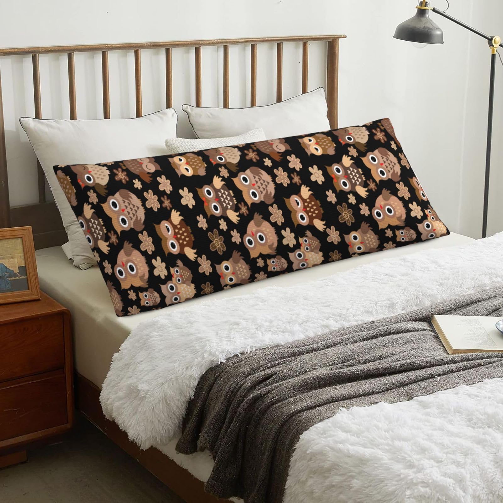 Owls, Body Pillow Cover with Zipper,Long Body Pillowcase 20 x 60 in