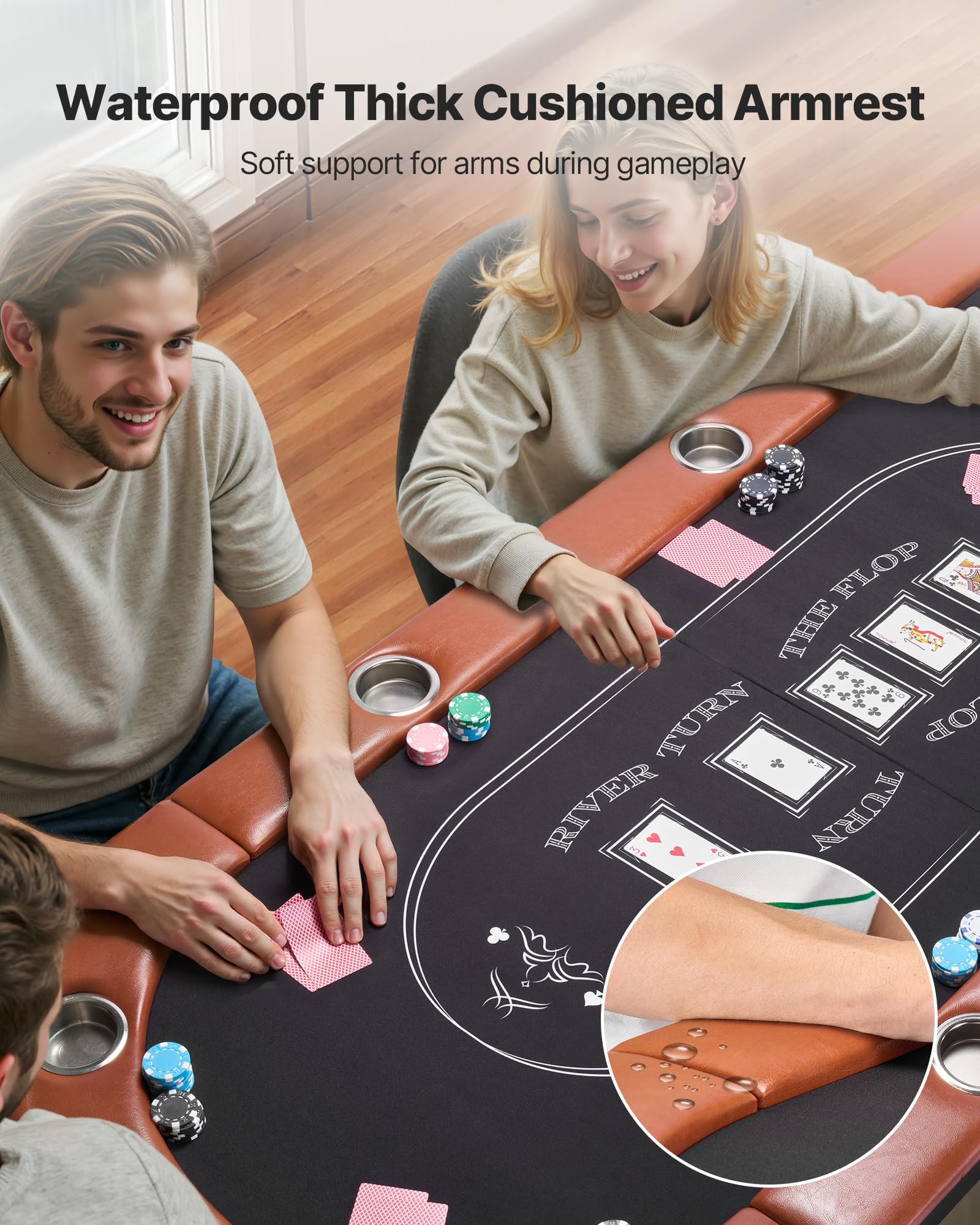 VEVOR Mesa de Póker Plegable de Casino, para 8 Jugadores con Rieles Acolchados y Portavasos, Portátiles Ovaladas, con Patas de Fieltro y Metal, para Texas Hold'em y Blackjack, 1830 x 820 x 720 mm