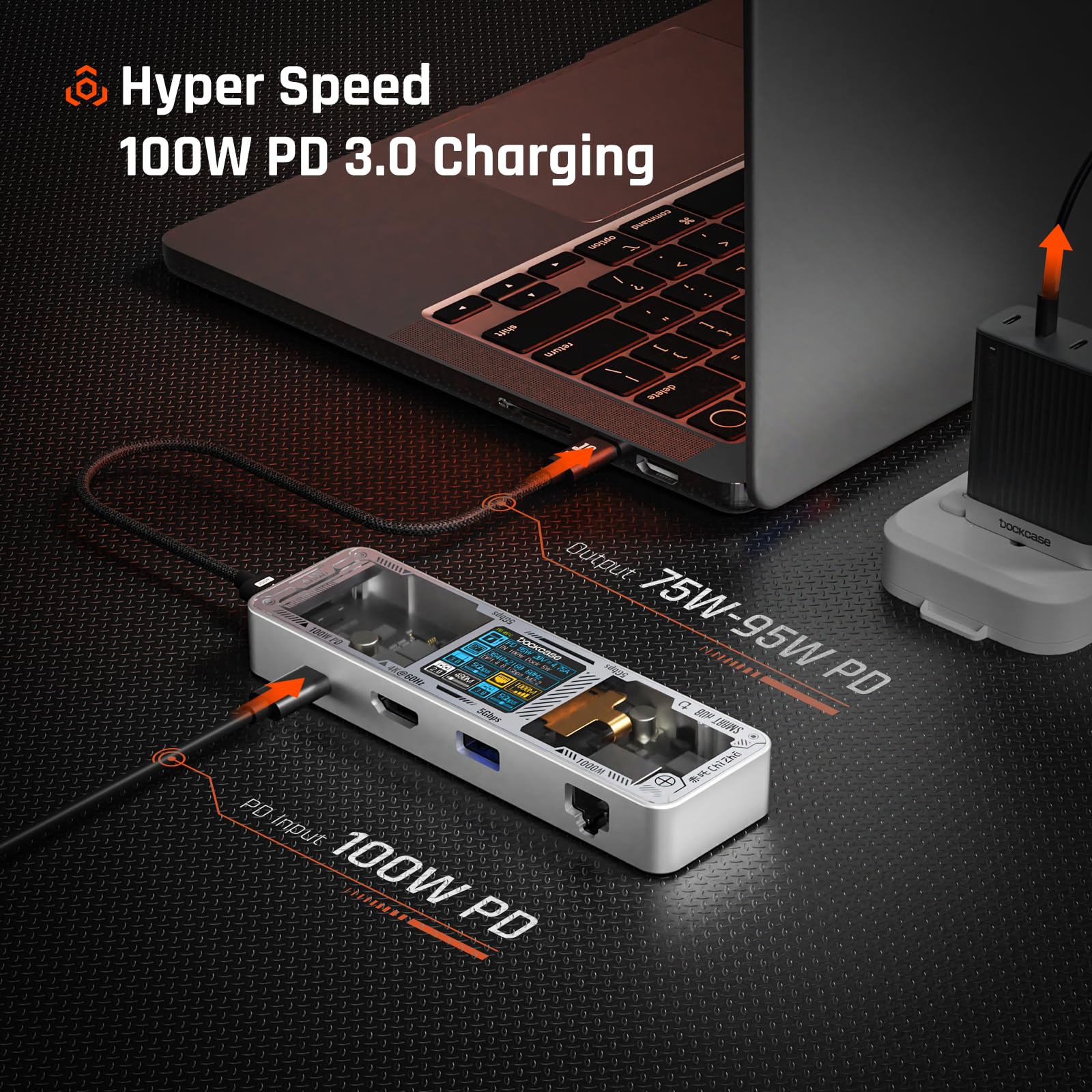 DOCKCASE Smart Hub USB C 6 en 1 Édition Explorer - Station d'Accueil HDMI 4k@60hz, PD 3.0 100w, Gigabit Ethernet, 2 USB-A 5 Gbps - Pour MacBook Air/Pro, XPS, etc - Argent