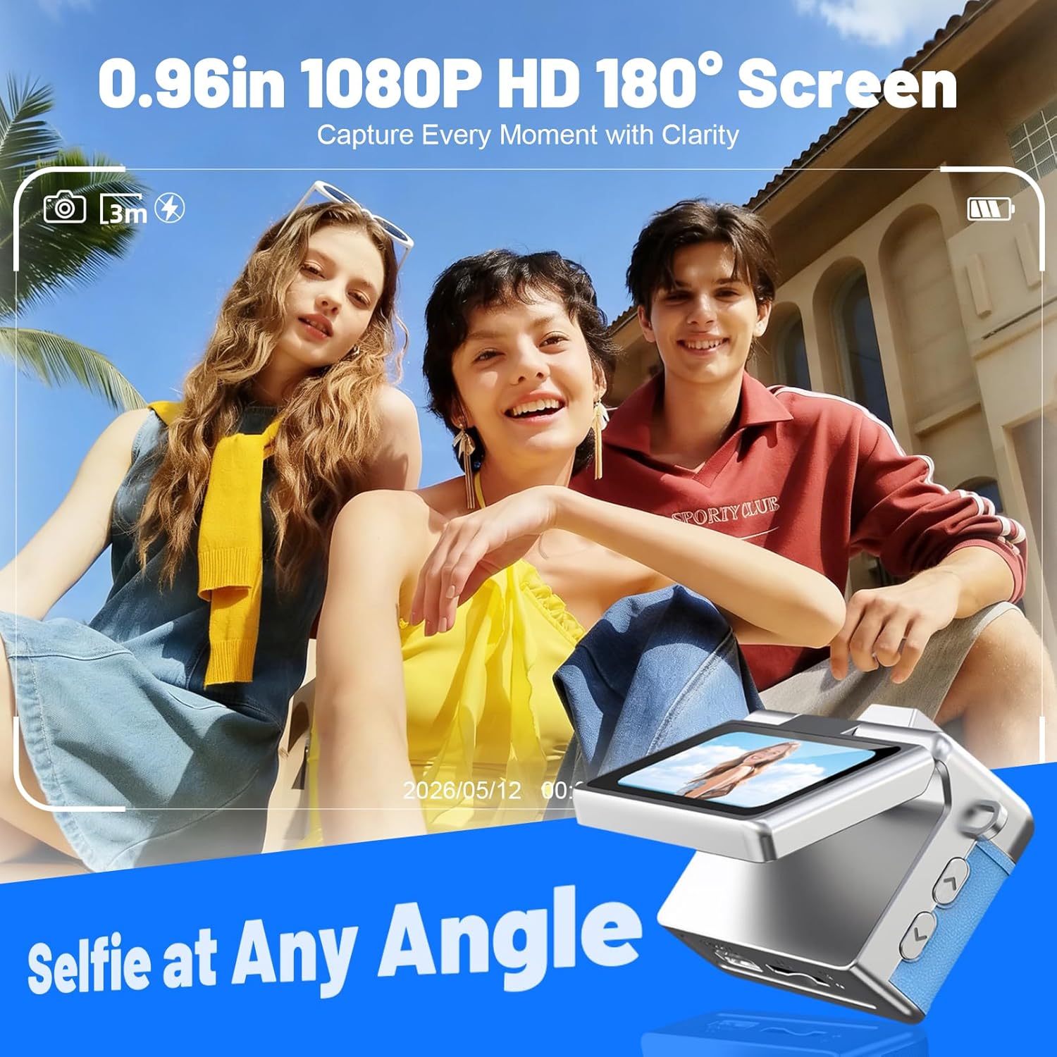 Mini Keychain Camera 4K 1080P HD Video Ultra-Compact Retro Digital Camera with 32GB SD Card USB Card Reader Adapter Portable Tiny Camera for Travel, Study, Daily Vlogging (Blue)