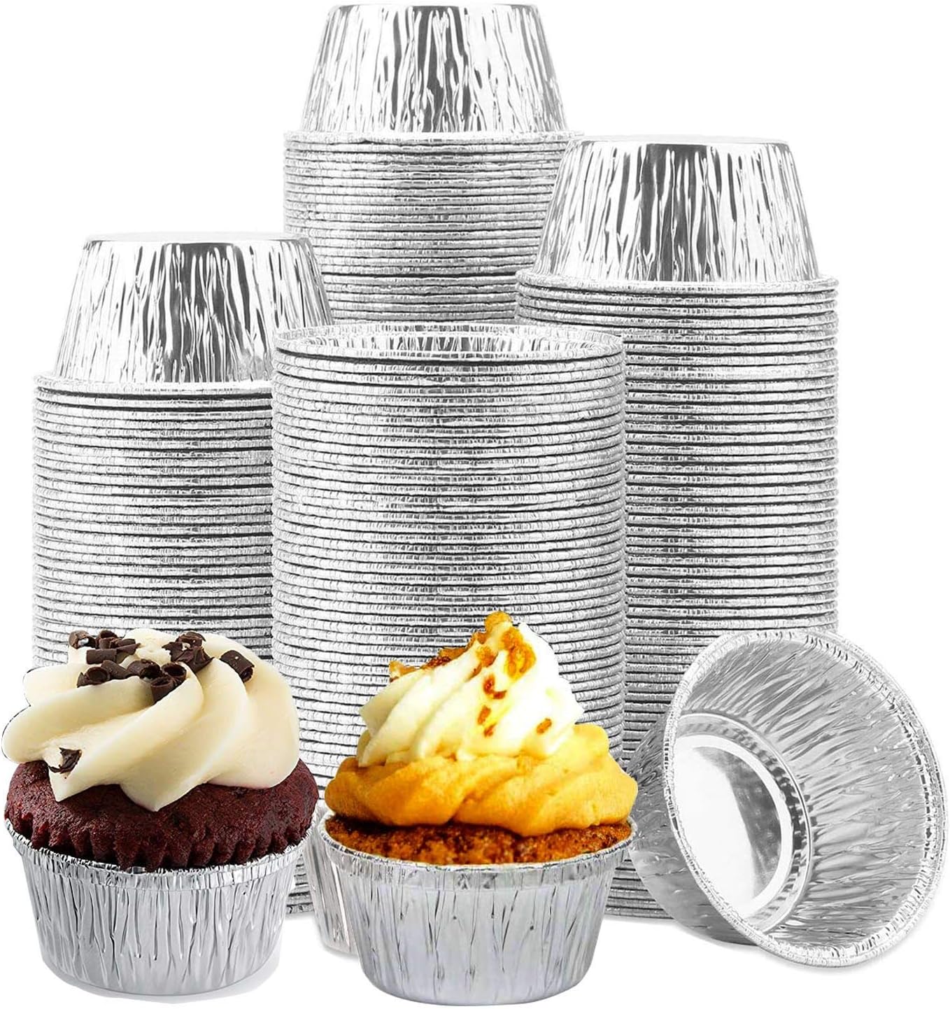 100Pack Disposable Muffin Cups (4oz) With Plastic Lids
