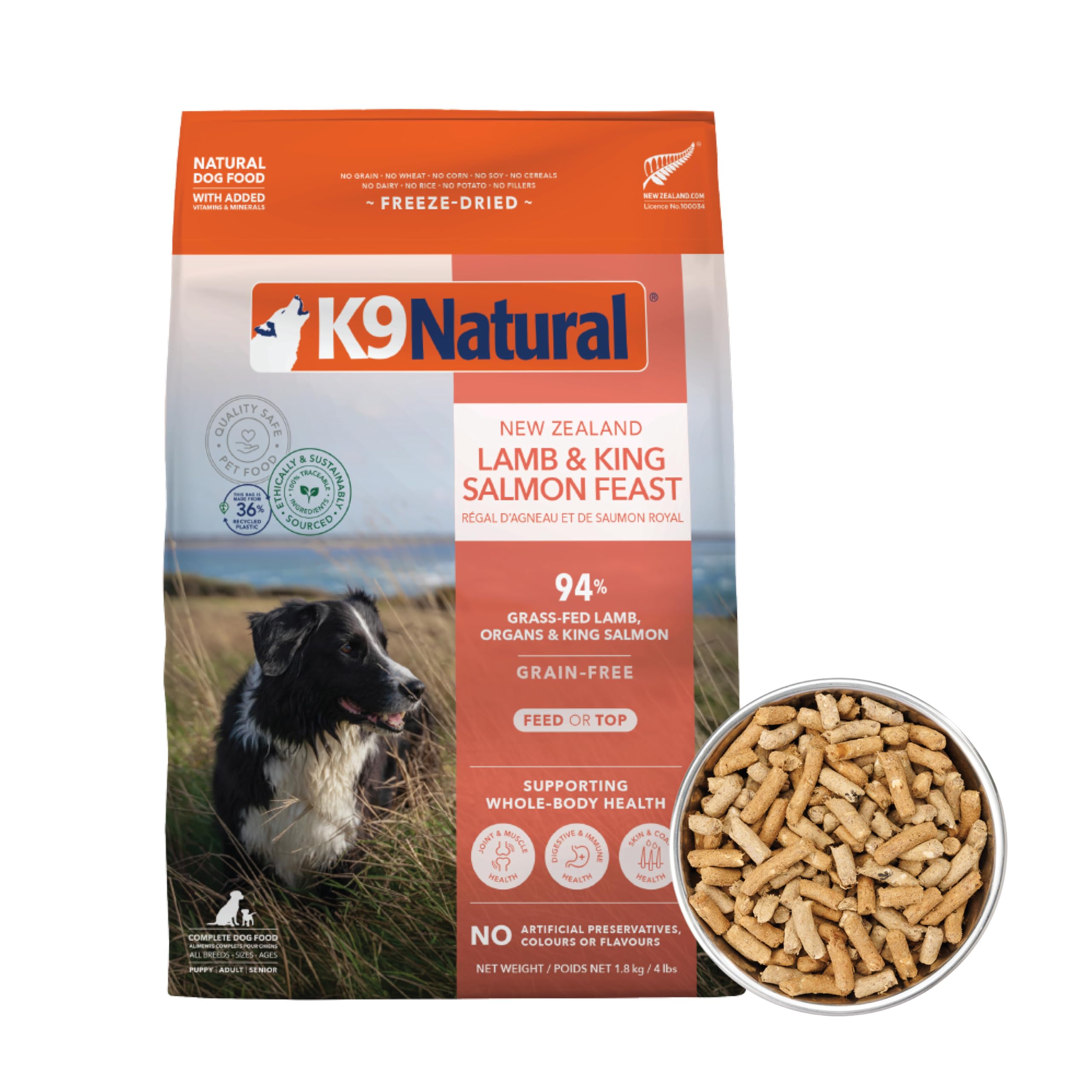 K9 Natural - Grain Free Freeze Dried Dog Food - Lamb & Salmon, 4lb