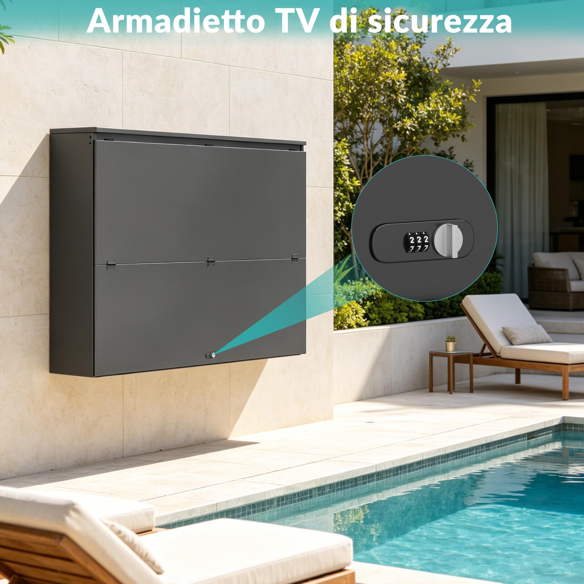 Custodia TV da esterno impermeabile, box protettiva TV con chiusura per televisori 32–55 pollici, protezione antifurto impermeabile per uso esterno, balcone e terrazza con supporto a parete