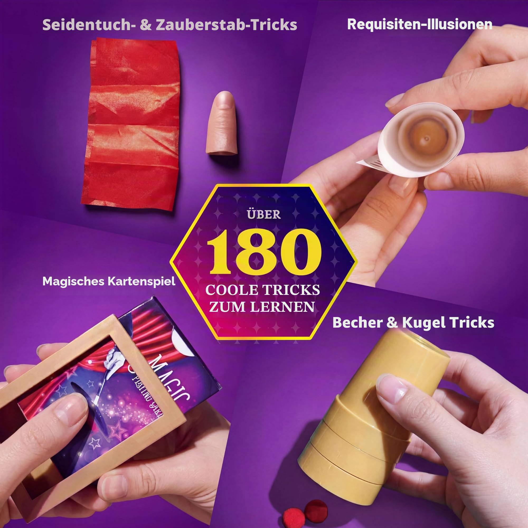 Klever Kits Zauberkasten für Kinder ab 6+ Jahre,180+ Zaubertricks mit Video-Lektionen,Zauberstab,Kartentricks,Zaubern Lernen im Handumdrehen,Geburtstag Geschenk für Junge Mädchen ab 6 7 8 10+ Jahre