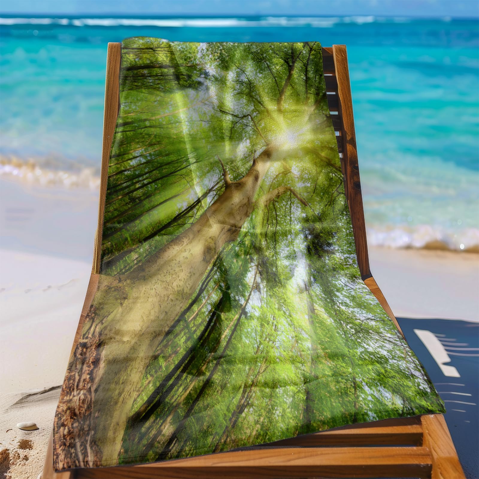 Toalla Playa Verde Marrón Claro Toallas Baño Suave Toalla Microfibra Sin Arena Toallas de Baño Piscina Ducha Absorbente Secado Rápido Beach Towel para Viajes, Natación, Camping 150x180cm