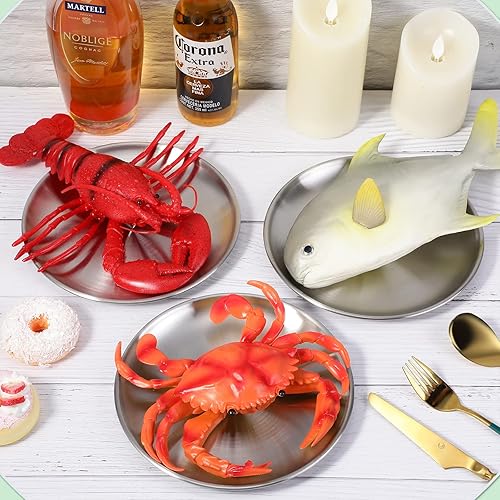 Miniatura 6 de Honeydak 10 platos de acero inoxidable 188 a granel 304 platos de acero inoxidable de 8 pulgadas, platos de campamento reutilizables para adultos,