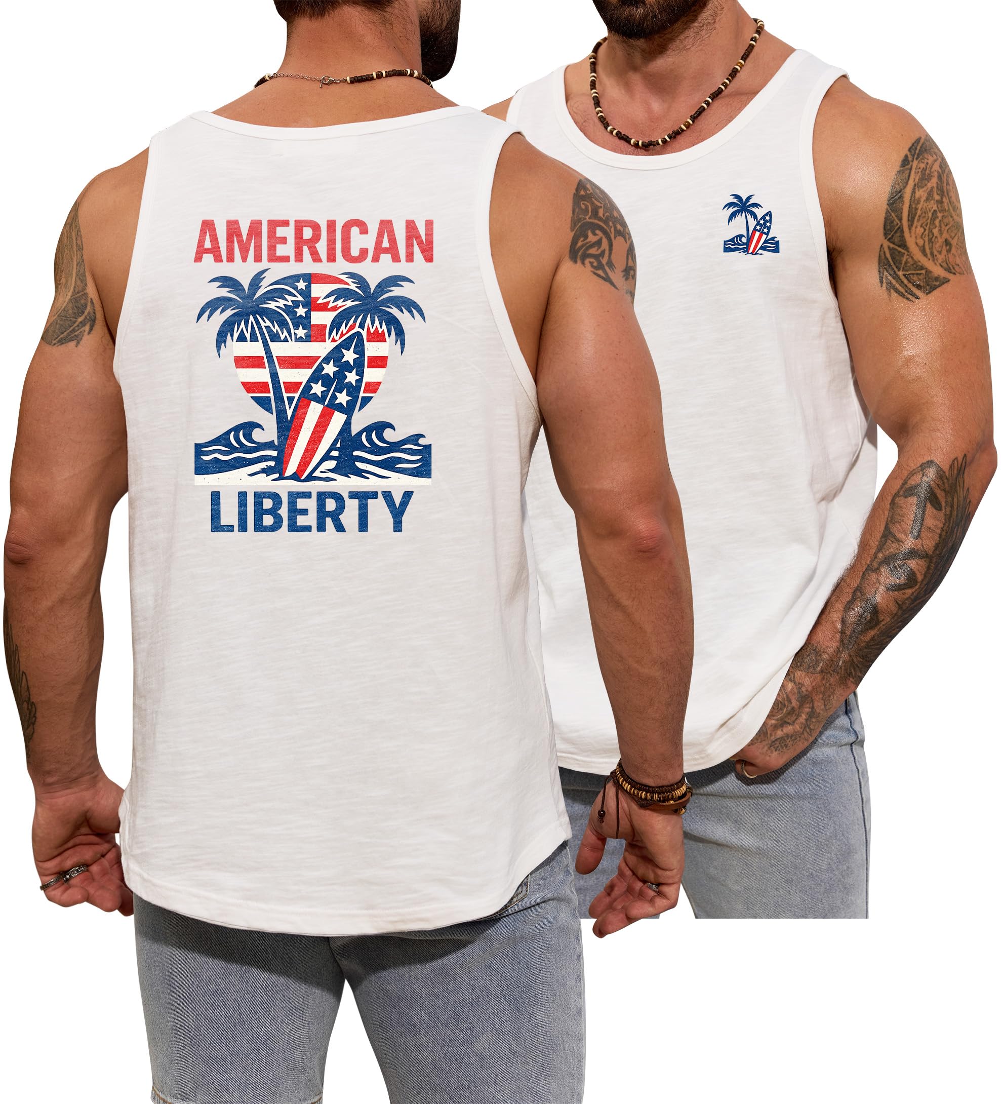 VOGSTART Mens Graphic Muscle Tank Top Beach Slub Cotton Sleeveless Shirts