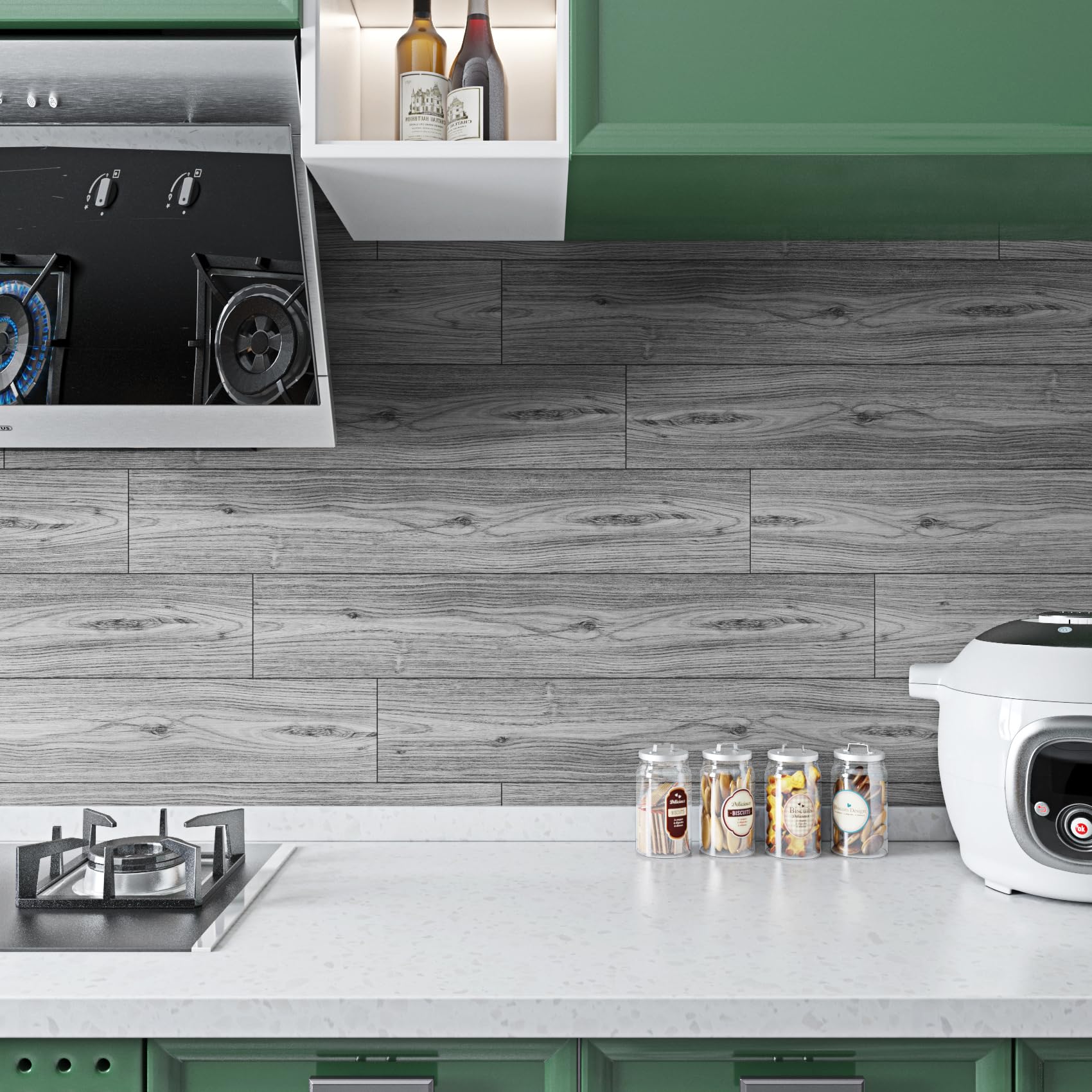 FunStick 90CM×15CM 30 Piastrelle Adesive Cucina Soggiorno Effetto Legno Grigio Piastrelle per Interno Pavimento PVC Autoadesivo Bagno Grigio Lavabile Linoleum Pavimento Rotolo Adesivo Mattonelle