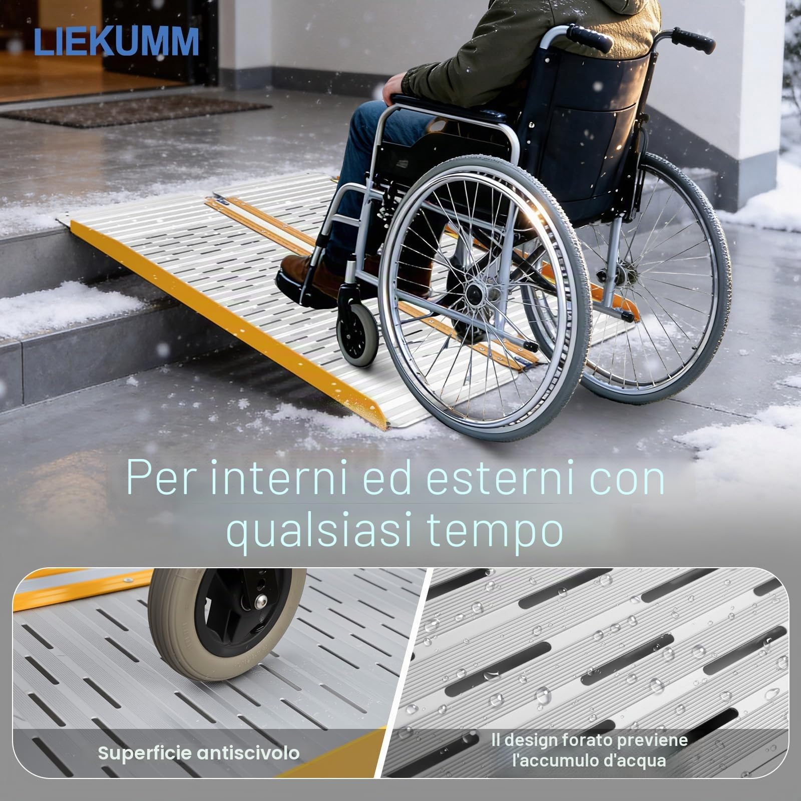 LIEKUMM - Rampa pieghevole per sedia a rotelle, per gradini, scale e porte, per diversamente abili, portata fino a 300 kg, 61 cm × 73 cm