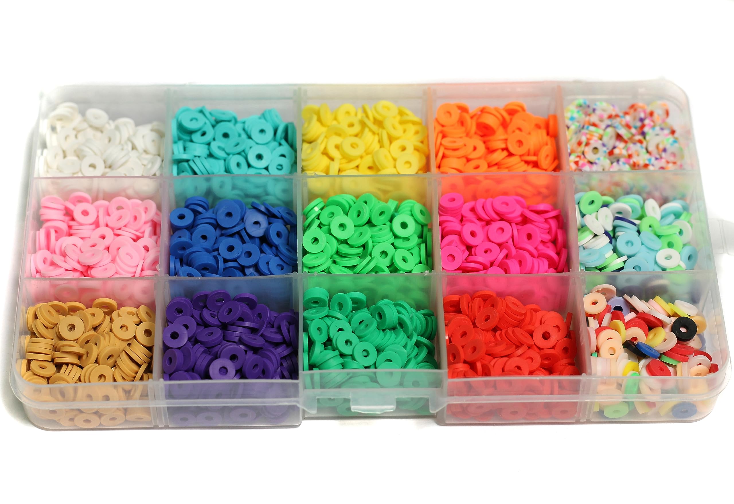 JAUNTY Beadsnfashion 2000 Pcs 15 Colors Eco-Friendly Flat Round Handmade Polymer Clay Beads For Diy Bracelet Necklace Earring Jewellery Making And Crafts Supplies 6X1Mm