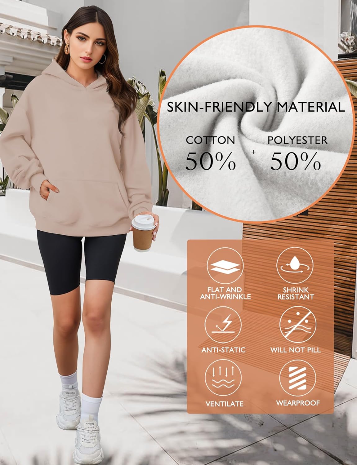 Oversized Hoodies for Women, Long Sleeve Fleece Womens Sweatshirt with Pocket Pullover Fall Outfits Winter Clothes, Large, Coffee Grey - Image 2