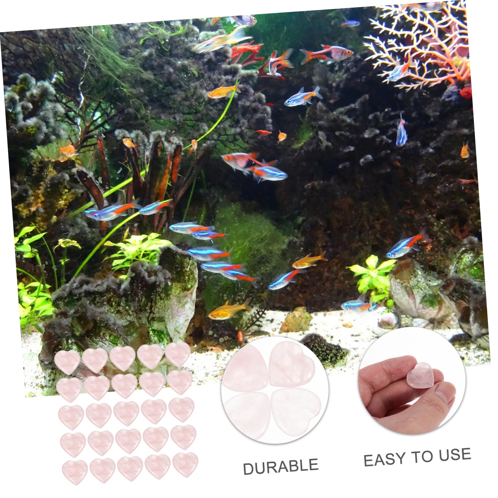 Cabilock 2 Juegos Pecera Paisajismo Piedra Piedras Rosas Guijarros De Corazón De Acuario Gemas Rosadas del Corazón del Amor Joya Decoración Guijarro Rosa Corazón Cristal 30 Piezas * 2