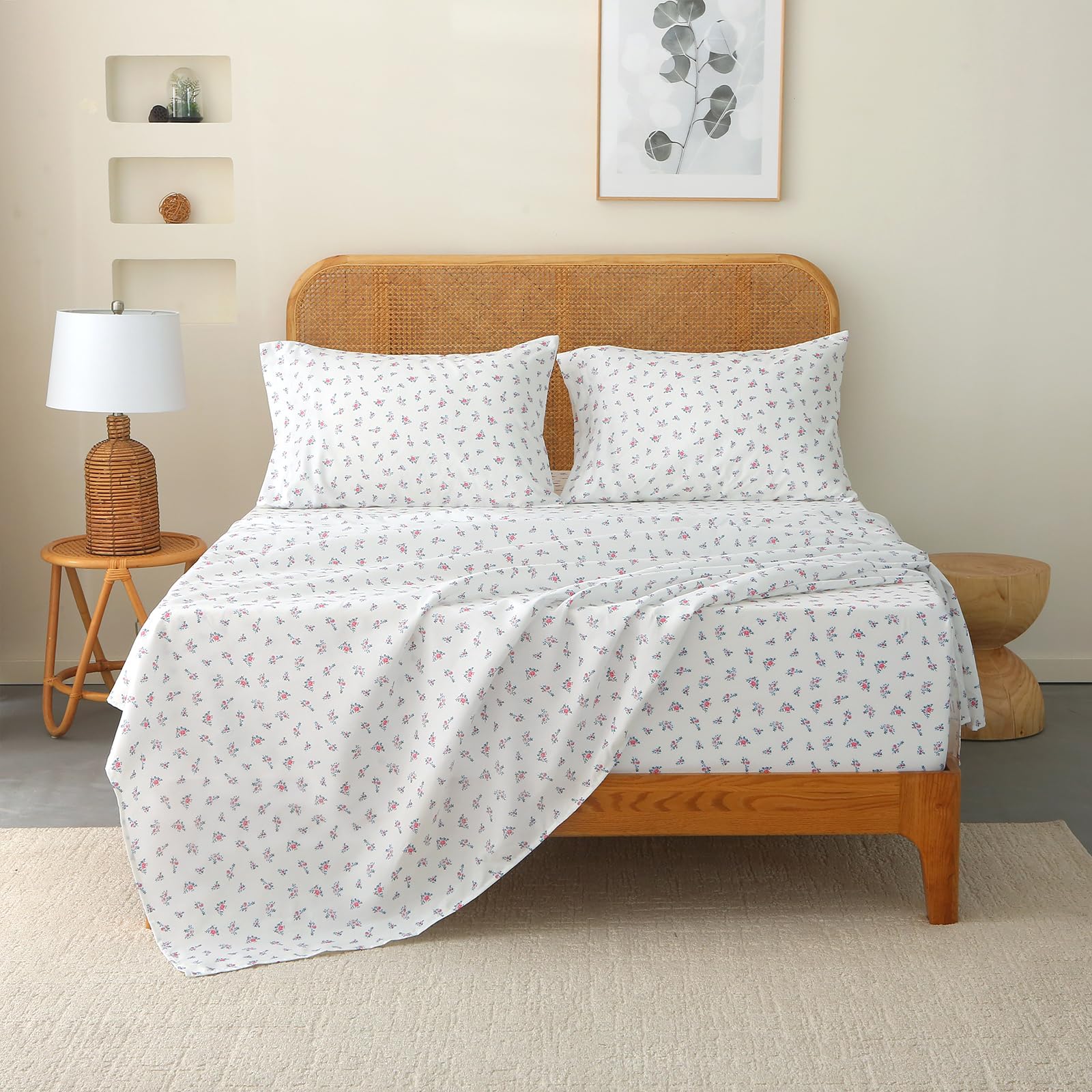 HYPREST Grey Black Sheets King,Deep Pocket Sheets, 1800 Thread Count Pattrn Bed Sheets Soft Breathable Cute Printed Boho Farmhouse Bed Sheets, Oeko-Tex Certificated- Up to 18 Inch: HYPREST Floral Sheets King, Pattern Soft Breathable Farmhouse 4pcs Bed Sheet Sets,18 inches Deep Pocket Sheets
