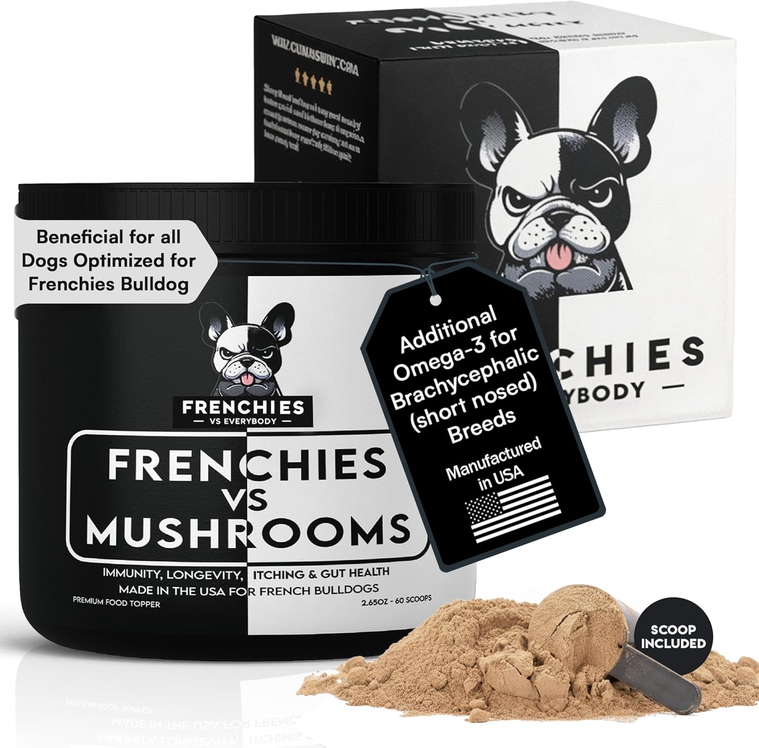 Mushroom Supplement for Dogs – Turkey Tail Mushroom for Dog Immune Support, Digestion, Allergies & Longevity with Omega3 & Turmeric | for Dogs Lumps and Bumps | French Bulldog Optimized