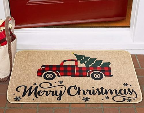 Miniatura 2 de Erweicet Tapete de Navidad de bienvenida de Navidad, antideslizante y lavable, tapete de invierno con parte trasera de goma, tapete de puerta de