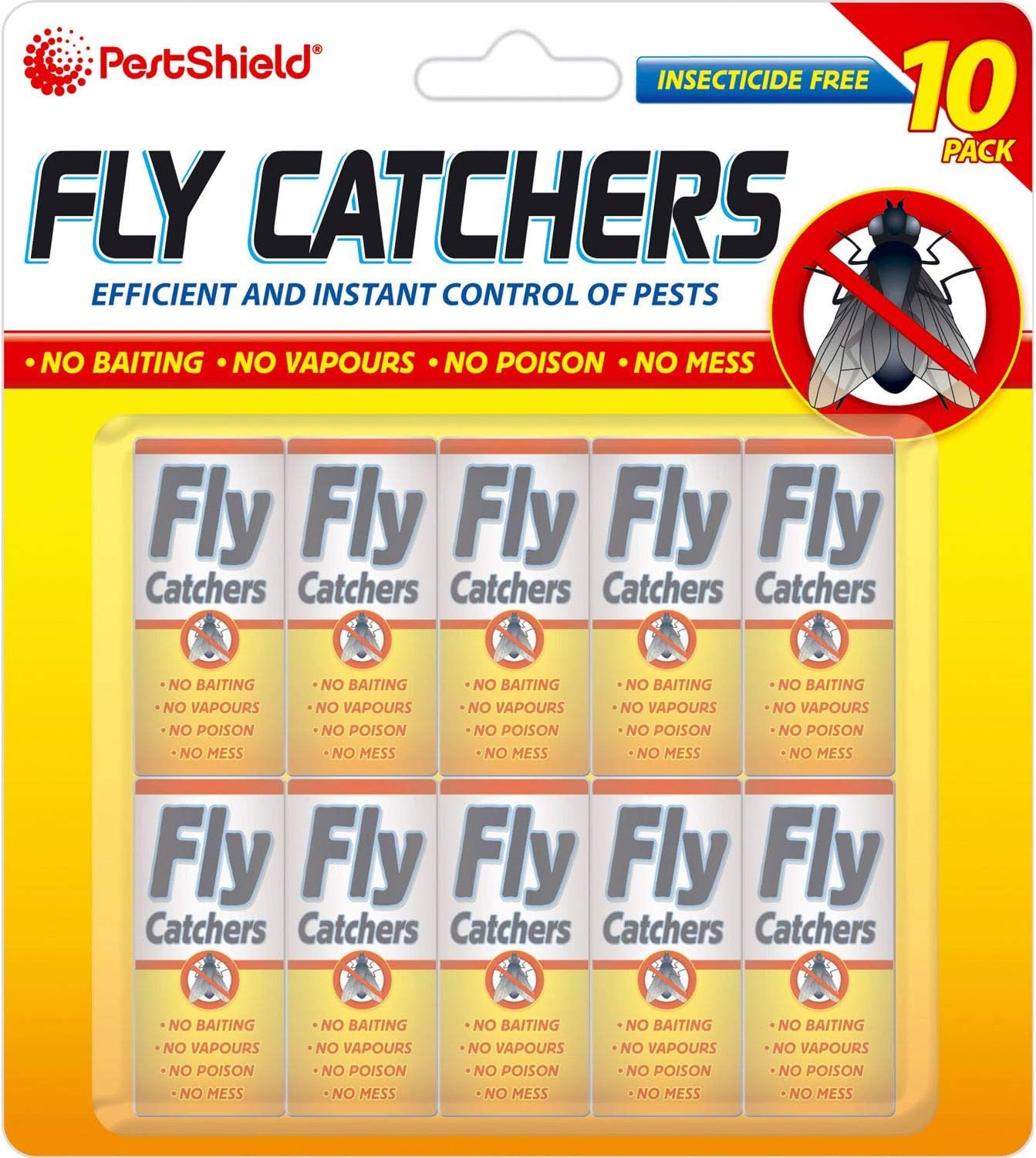 PESTSHIELD 10 PACK OF CLEAR STICKY PAPER HANGING PULL OUT FLY TRAP CATCHER INSECT KILLER STRIP TAPE