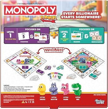 Monopoly Junior Board Game (2026 Edition) | 2 Games in 1 for Younger Kids, 2-Sided Board | Ages 4+ | 2-4 Players | 20 Mins. | Gifts for Preschoolers - English Version